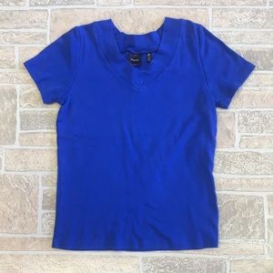 Women v-neck blue cotton fitted top